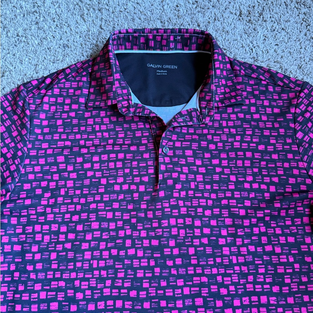 Galvin Green Golf Polo Shirt Medium Pink Geometric